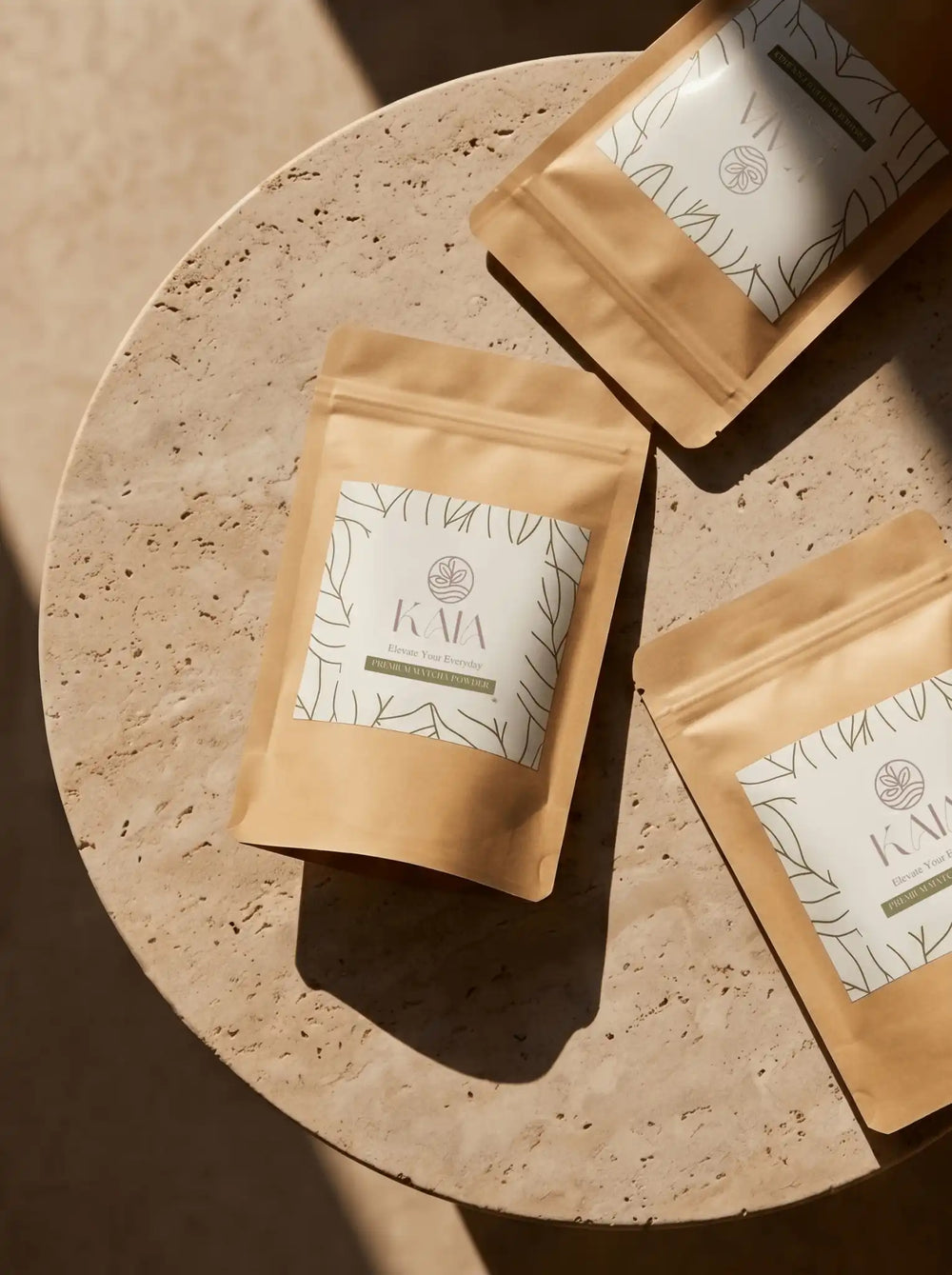 Multiple KAIA Origin wholesale matcha powder pouches for B2B partners, premium stone-ground matcha bulk supply for cafés and restaurants